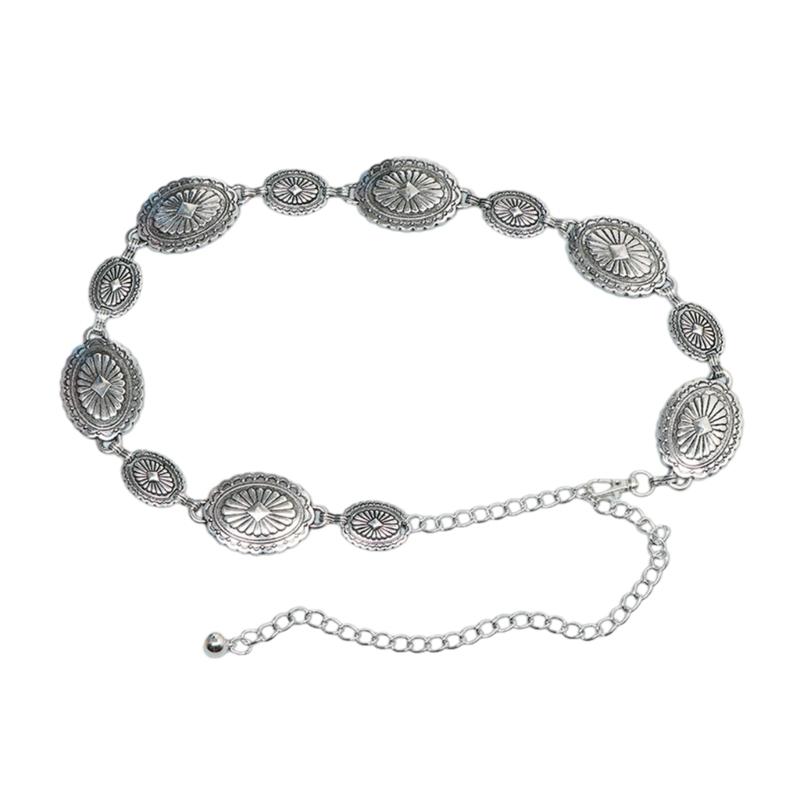 Delicate Carved Flower Buckle Waist Belt Women Coat Dress Belt Thin Waistband Shinning Ethnic Style Adjustable Belt