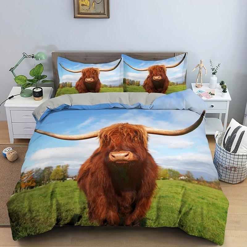 Highland Scottish Cows Duvet Cover Set Farm Animal King Queen Comforter Cover Wildlife Bedding Set 2/3pcs Polyester Quilt Cover