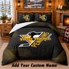 Pittsburgh Penguins Pattern Bedding 3Pcs Set Custom Name, Bed Sheet And Pillowcases For Home Bedroom
