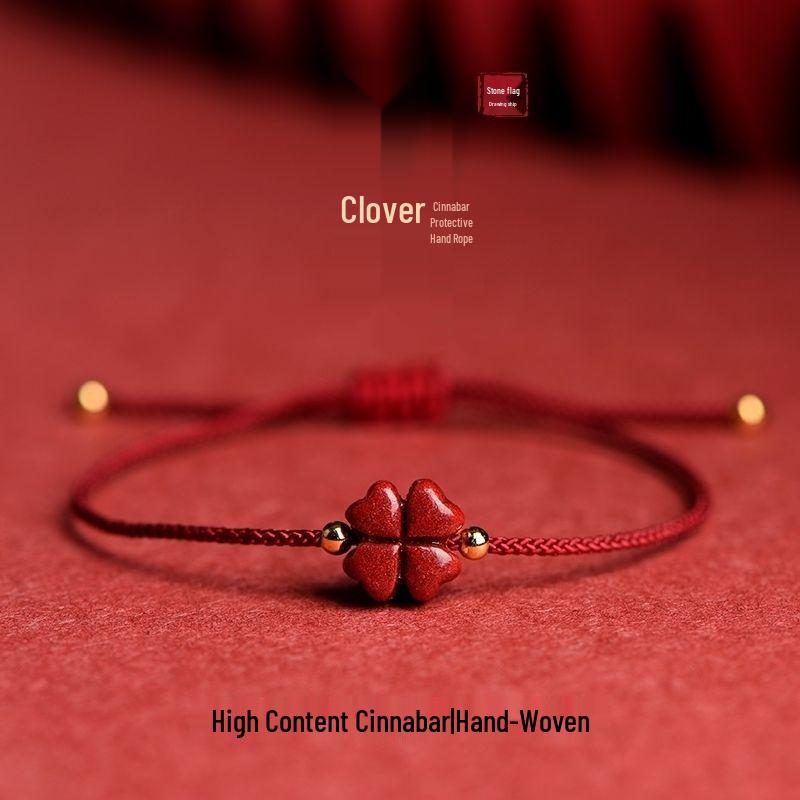 

Cinnabar Four-Leaf Clover Lucky Bracelet - Purple Gold Sand Handmade Rope for Men & Women, Perfect for Couples and Best Friends. Low Quantity