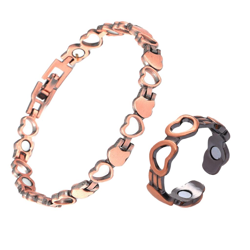 Popular ancient red copper hollow love magnet bracelet + ring set, spot fast delivery.