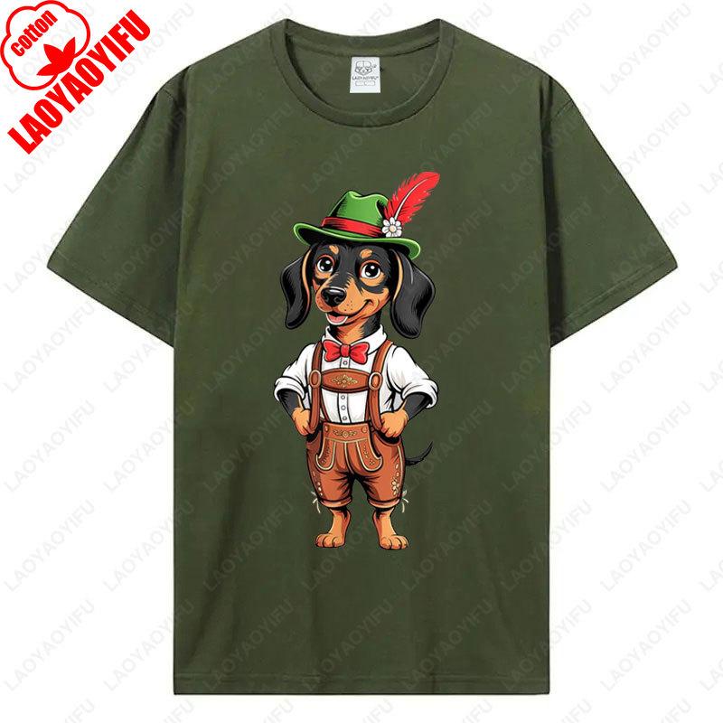 Funny Oktoberfest Cute Hat Dog German Beer Party Men Women Casual Tshirt Retro Fashion Cotton Tees New Autumn Winter Unisex Tops
