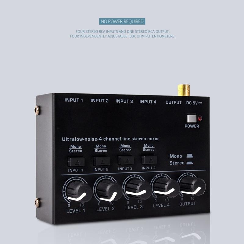 Ultra Compact Audio Mixer KTV Karaok 4 Channel Professional Sound Mixer Ultra Low Noise 4Channel Audio Line Mixer