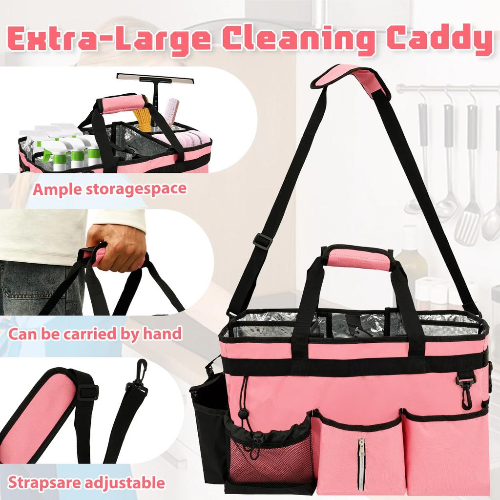 Tragbarer Reinigungs-Caddy Strapazierfähige Reinigungswerkzeuge Aufbewahrungstasche mit abnehmbaren Trennwänden Große Kapazität Multifunktionale Werkzeugtasche