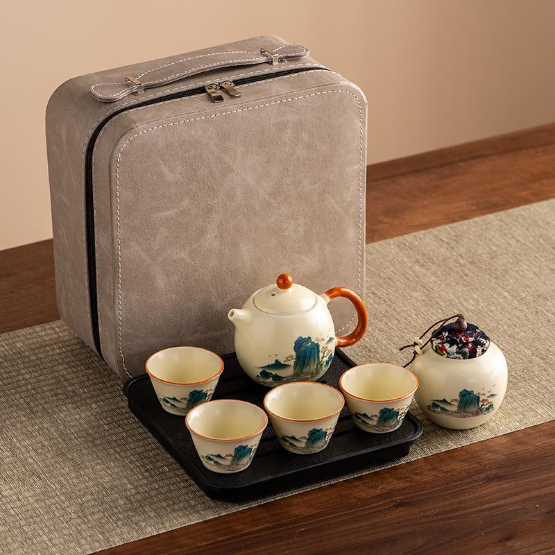 Car Outdoor Ancient Rhyme Kung Fu Tea Set Hand Grab Pot Business Travel Set Company Event Gifts