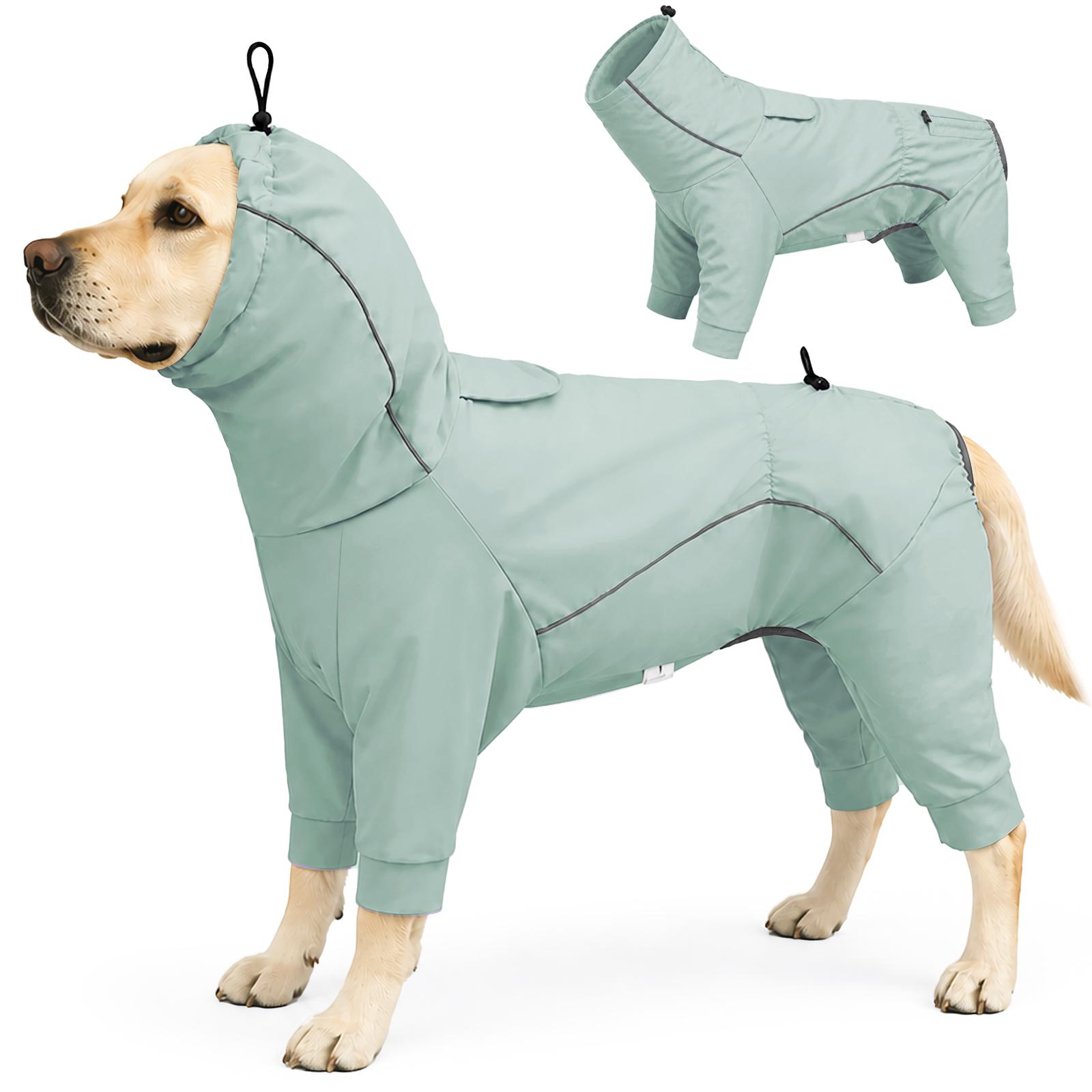 Vierpoot Honden Regenjas Winddicht Waterdicht Koudebestendig Huisdier Jas Met Reflecterende Strip Capuchon Buiten Kamperen Wandelen Hond Cape (green,M)