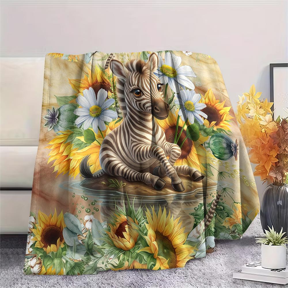 Flower border dinosaur horse Print Flannel Blanket High quality Comfortable for All Seasons Home Decor Warmth and Comfort Perfect for Christmas Gifts