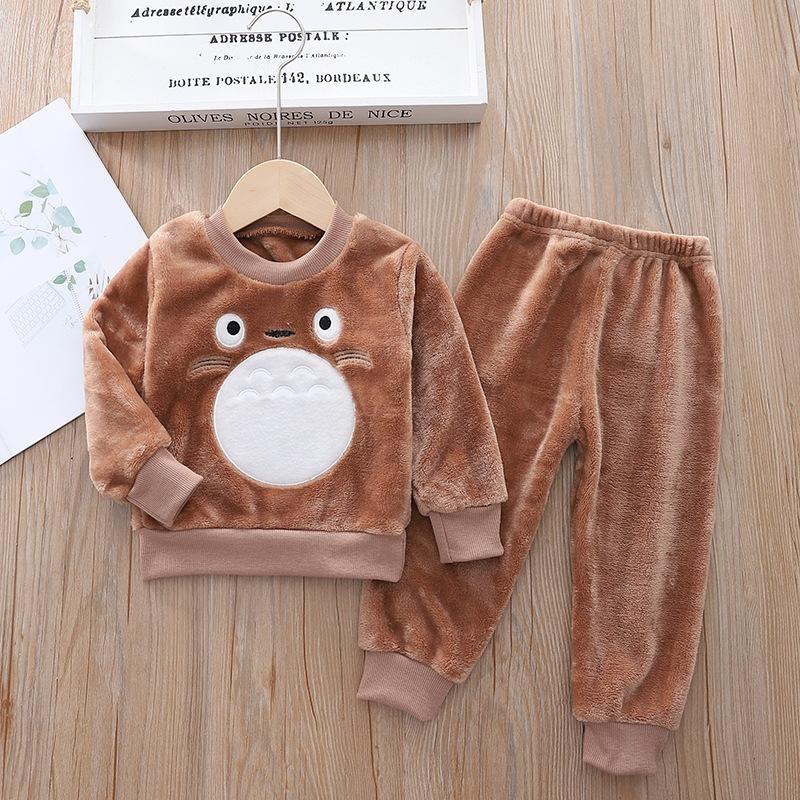 Småbarn Baby Gutter Klær Høst Vinter Barn Flanell Pyjamassett Tykk Varm Genser Tegneserie Søt bjørn Todelt Jentedress Joggedress