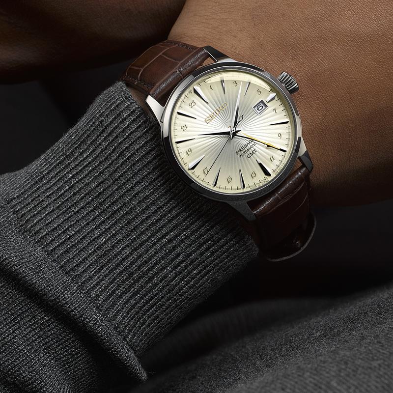 SEIKO Automatic/Manual Mechanical Movement Cow Leather Strap Watch 40.5mm Men's Watches Silver Dial SSK041J1