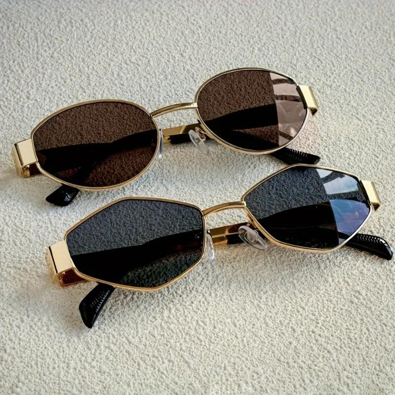 2 Pairs of Summer Women's Fashionable Glasses Retro Gold Frame Trendy Glasses Combination Polygonal Round Frame Design
