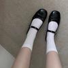 Women's simple knitted mid-calf socks, spring/summer thin vertical striped stacked socks jk Gray socks in ballet style