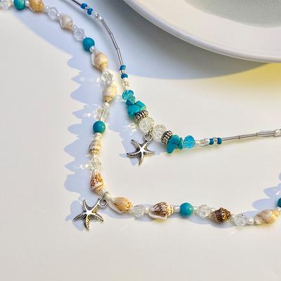 Beads Chain Choker Starfish Bohemian Shell Pendant Necklace For Women  Jewelry Beach Strand Goth Clavicle Gifts