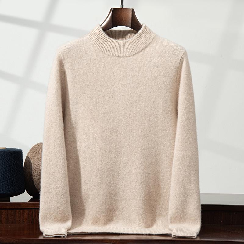 Men's Winter Business Casual Wool Sweater - Thick, Half High Neck, Loose Knit Pullover
