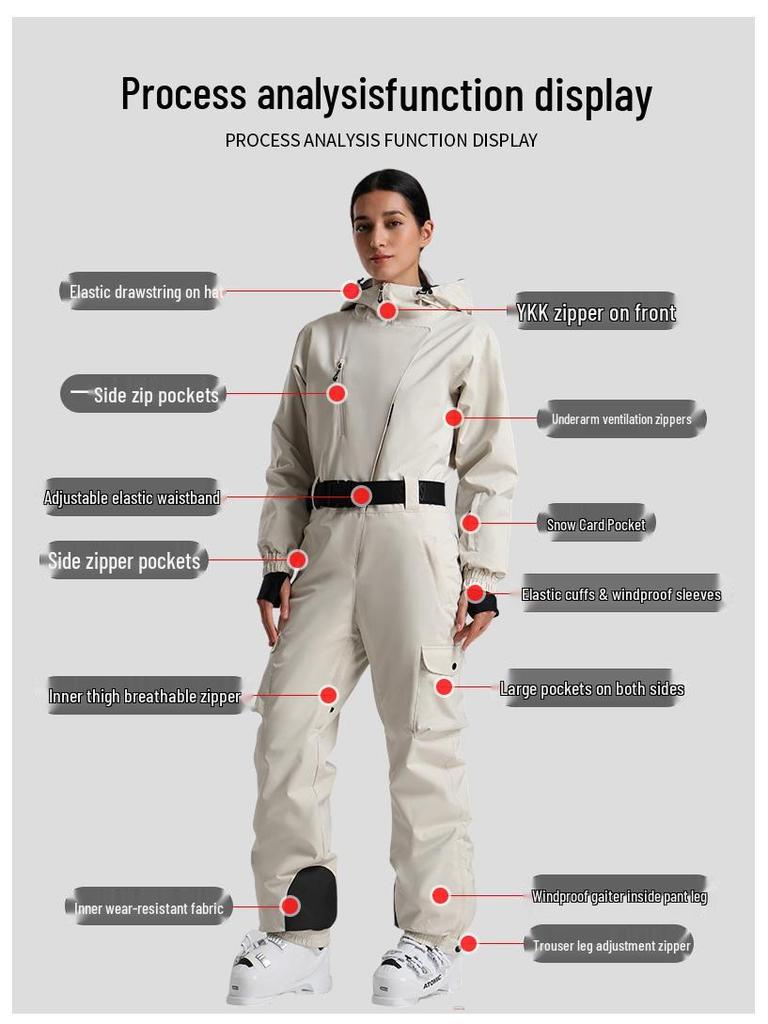 Traje de Esqui Profissional Impermeável para Mulheres com Dupla Camada - Conjunto Outdoor Espesso e Quente de Cor Sólida