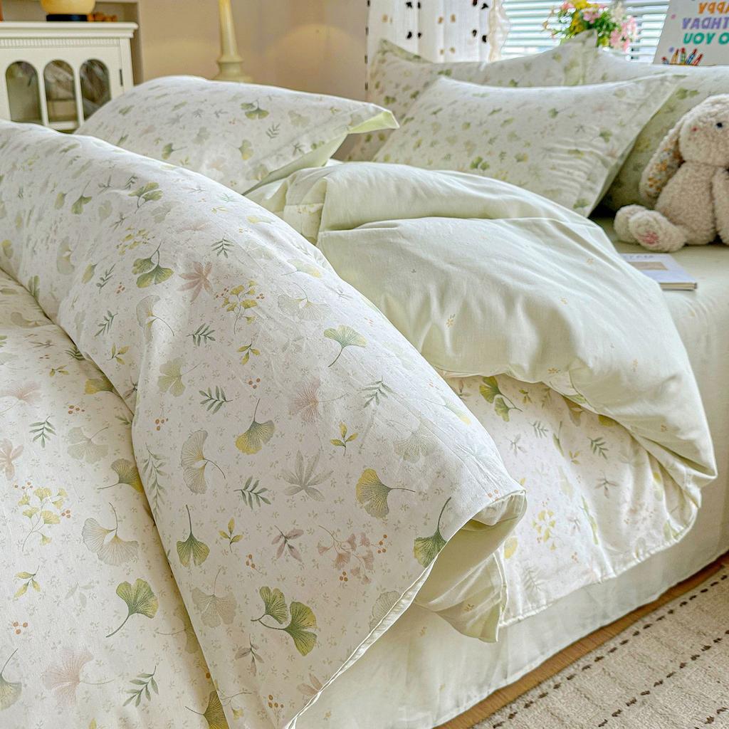 100 pure cotton four-piece set, new cotton quilt cover, bed sheet, bed hat, student dormitory single bed three-piece set 1