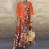 Ladies Casual Printed Long Dress V Neck Mid Waist Pullover Oversized Dress
