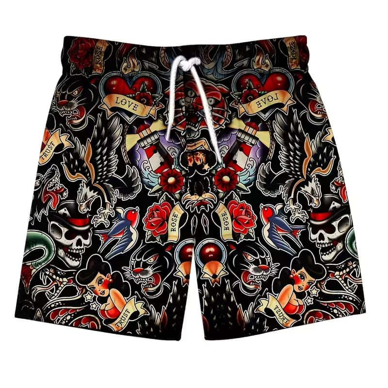 Men s colorful line print beach shorts M