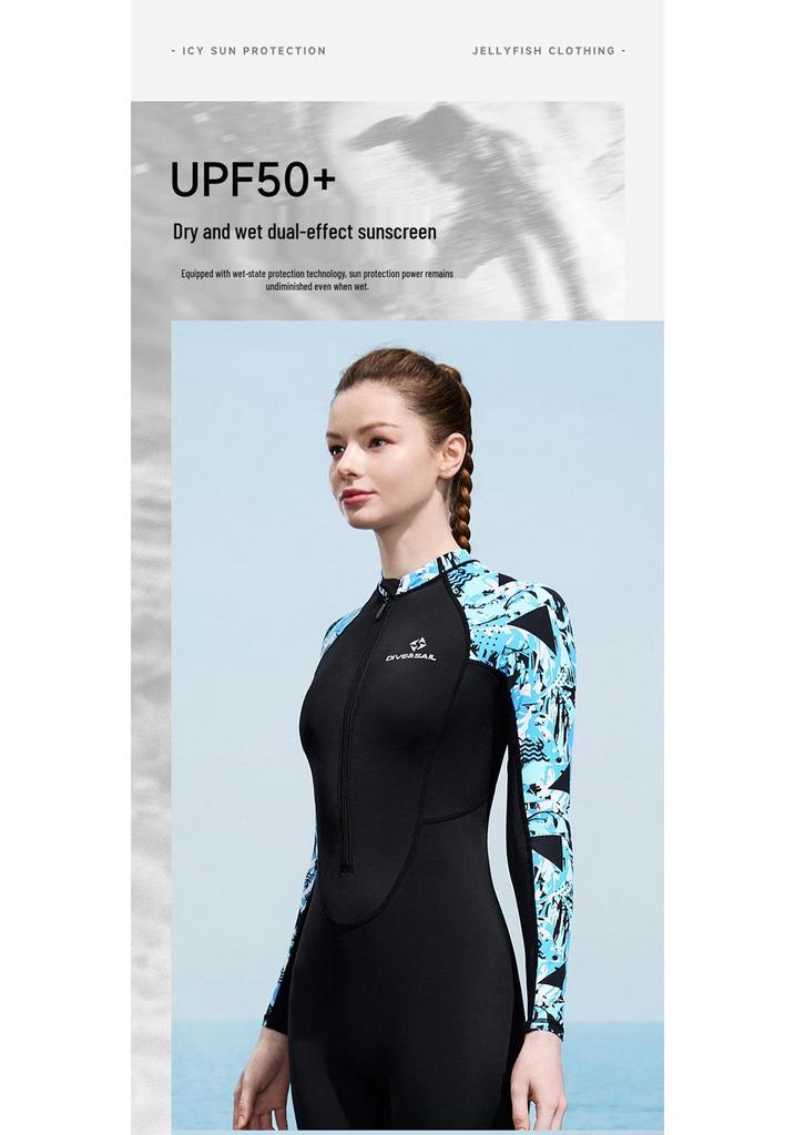DIVE&SAIL Kadın Tam Vücut Hızlı Kuruyan Dalış Giysisi Lycra Uzun Kollu Sörf & Şnorkelle Dalış İçin Güneş & Denizanası Koruması