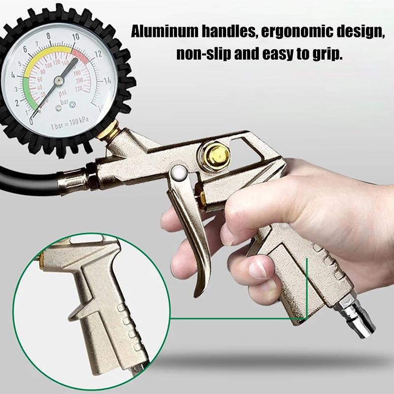 220Psi Car Motorcycle Multifunctional Tire Air Pressure Monitoring Gauge Tester Air Compressor Dial Meter Inflator Pump Tools