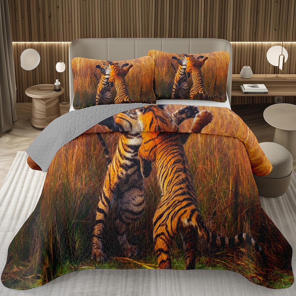 Tiger Quilt Set Twin King Size Wild Animal Tiger Bedspread for Adult Women Wildlife Print Bedding Western Farmhouse Coverlet Set