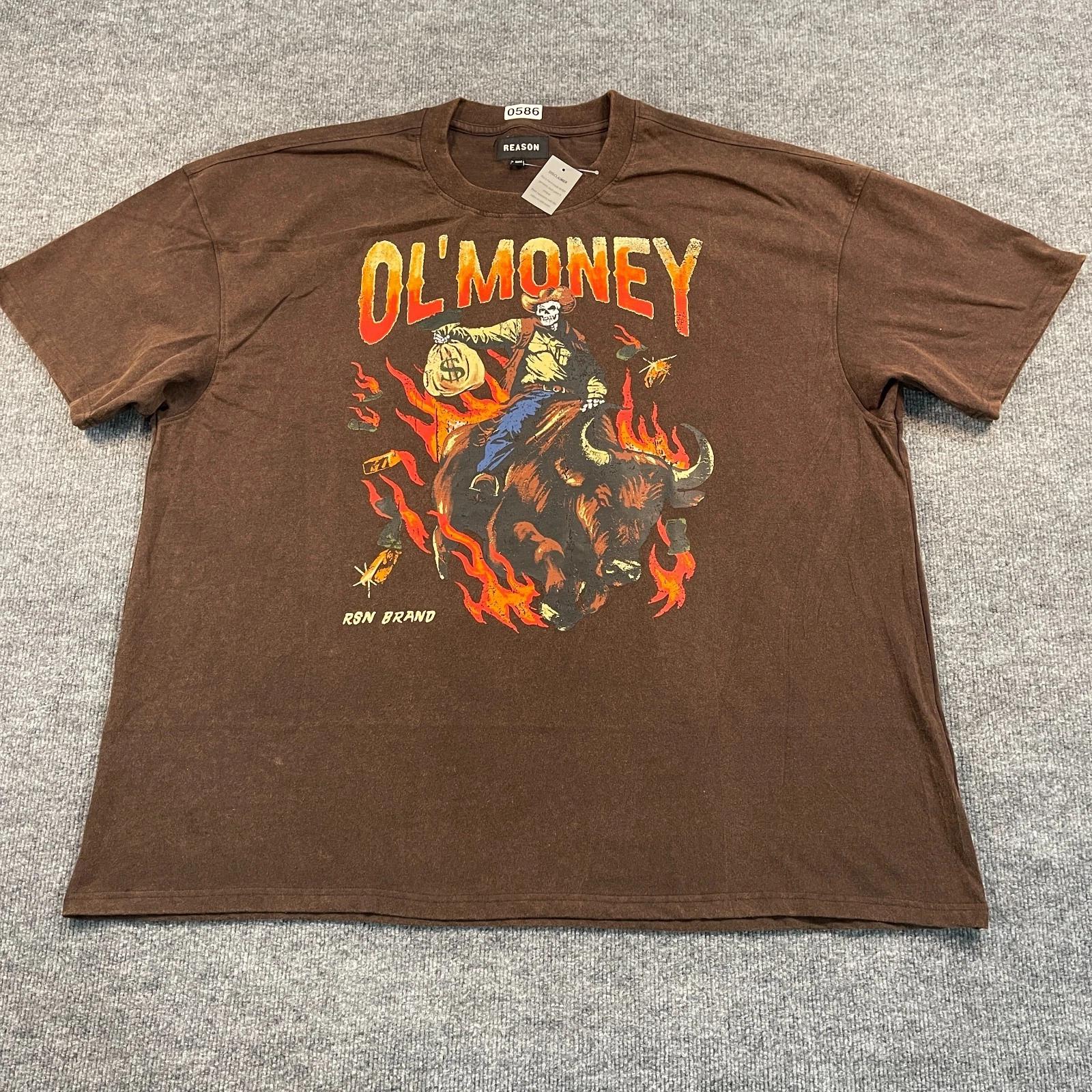 

NWT RSN Ol Money Western Skeleton Cowboy Bull Shirt 3XL 30x33 Brown S