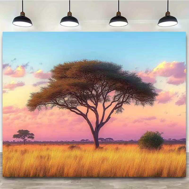 2D Minimalist Acacia Tree Tapestry, Savanna Sunset Wall Art for Living Room 47.2x31.5inch/120*80cm