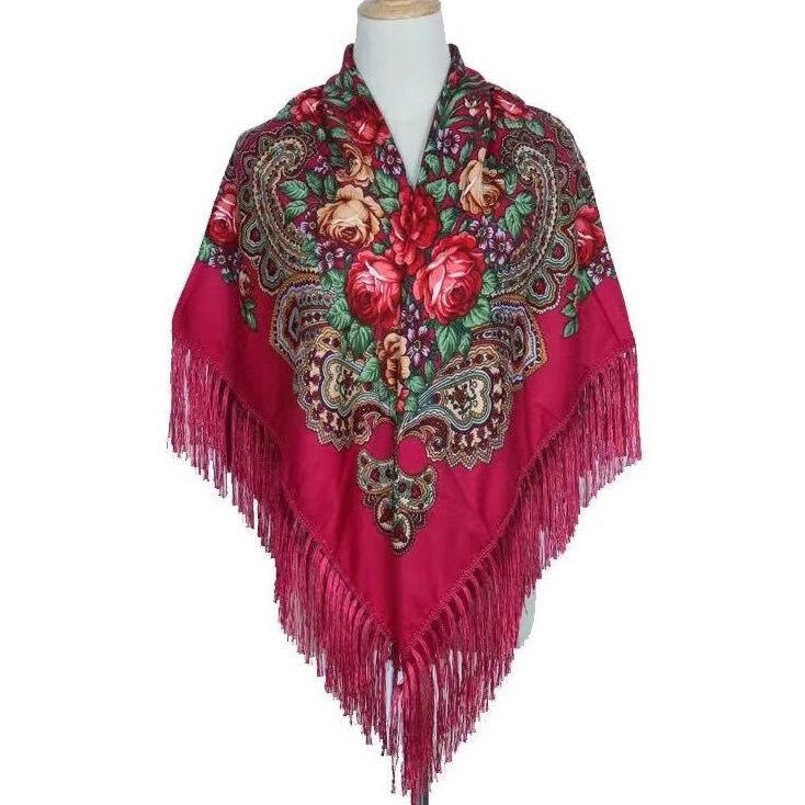 Ethnic Cheongsam Shawl: Russian Print Square Scarf Headscarf