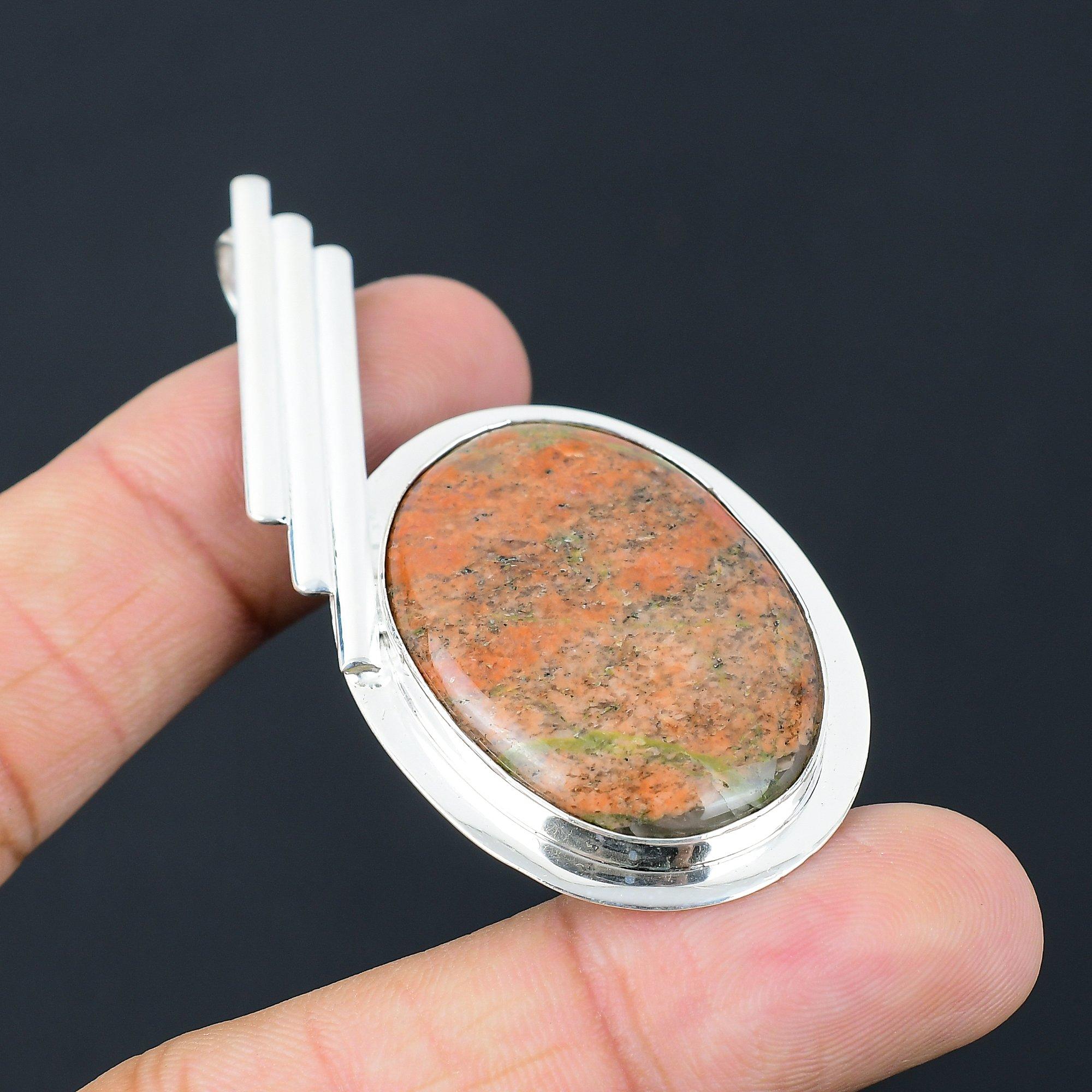 Свадебный Подарок Для Нее Кулон из Натурального Камня Унакит Стерлинговое Серебро 925 Пробы