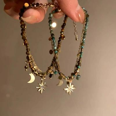 Natural Stone Double Layered Beads Vintage Bracelets for Women Fashion Metal Mang Star Pendant Bracelets Y2K Charm  Gifts
