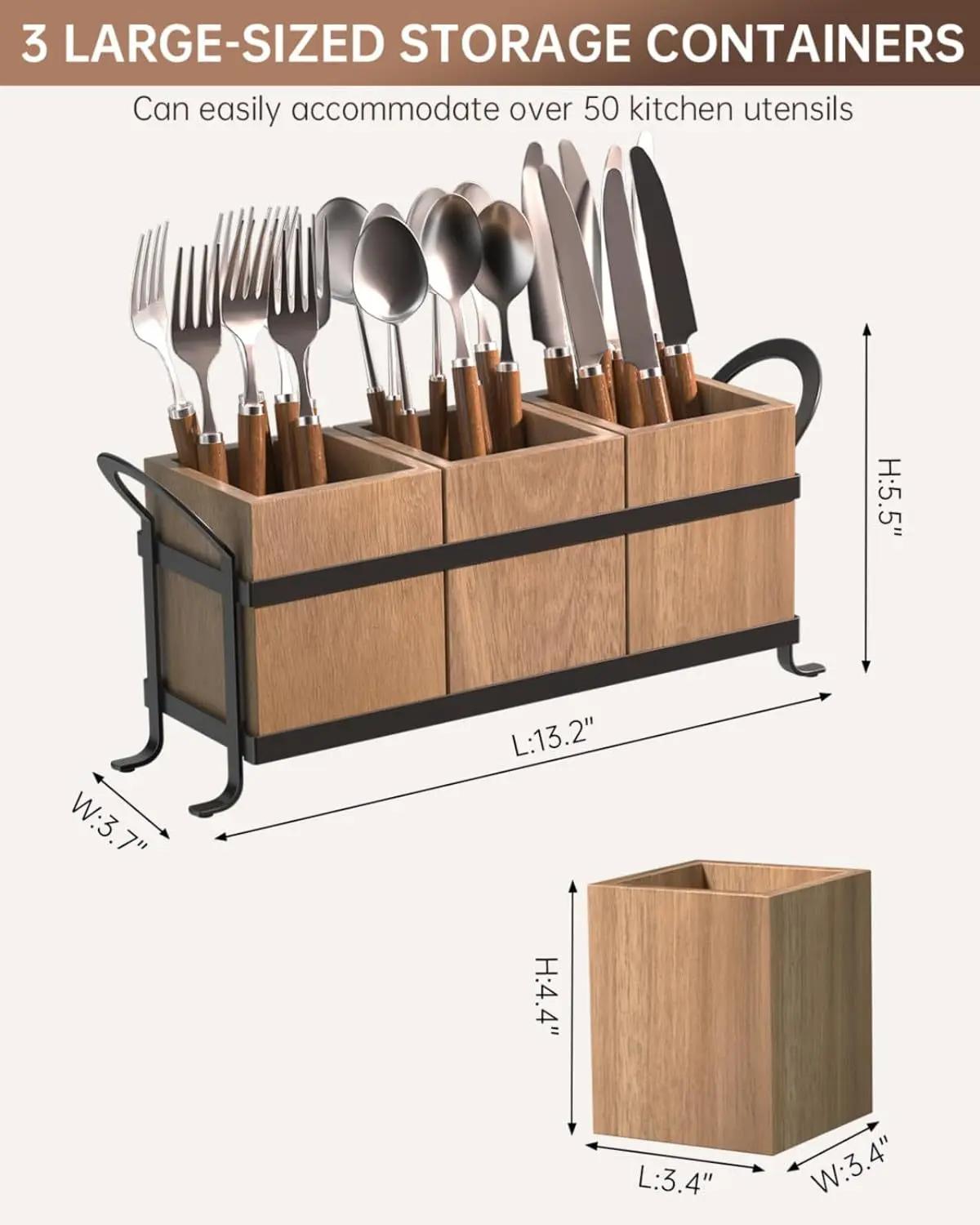 

Деревянный ящик для хранения столовых приборов, органайзер для столовых приборов в деревенском стиле, ящик для хранения ножей, вилок, ложек, многосекционный ящик для хранения