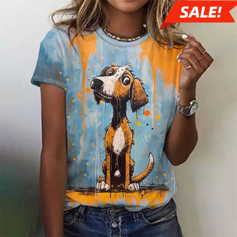 T-shirt For Women Funny 3d Printed Kawaii Cat Dog Animal Graphic Tees Summer Casual O-neck Tops Short Sleeve Loose T-shirts