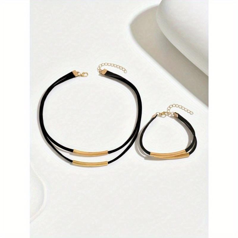 Leopardenmuster Metallisch Kreativer Europäischer & Amerikanischer Stil Linienkette und Armband Set, Herbst/Winter