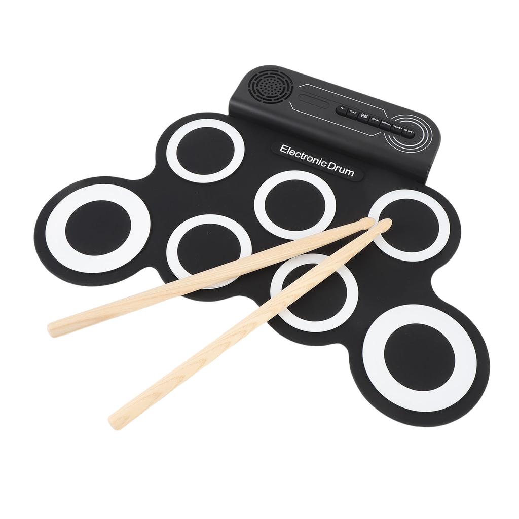Electronic Drum Practice Pad Built in Sound Effects Silicone Roll Up Drum with Wooden Drumsticks