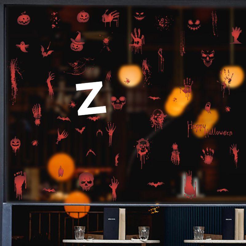 55 Halloween Sticker Patterns: Blood Handprints & Skulls Self-Adhesive Wall Decorations