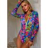 Women Long Sleeve Rash Guard One Piece Swimsuit, Zip Up UV Sun Protection Quick Dry Surfing Bathing Suit