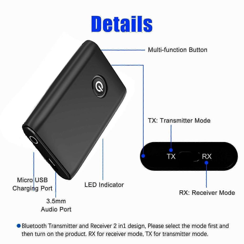 Bluetooth 5.0 Sender/Empfänger, 2-in-1 Kabelloser 3,5-mm-Audioadapter