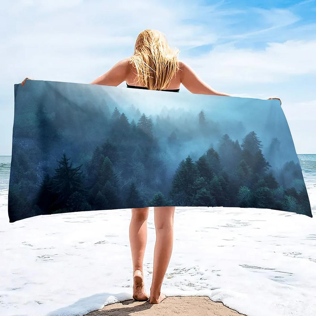 Mikrofaser Strandtücher Wald im Nebel Super Saugfähig Weich Übergröße Badetücher Schnell Trocknend Dünn Leichtgewichtig Poolhandtücher