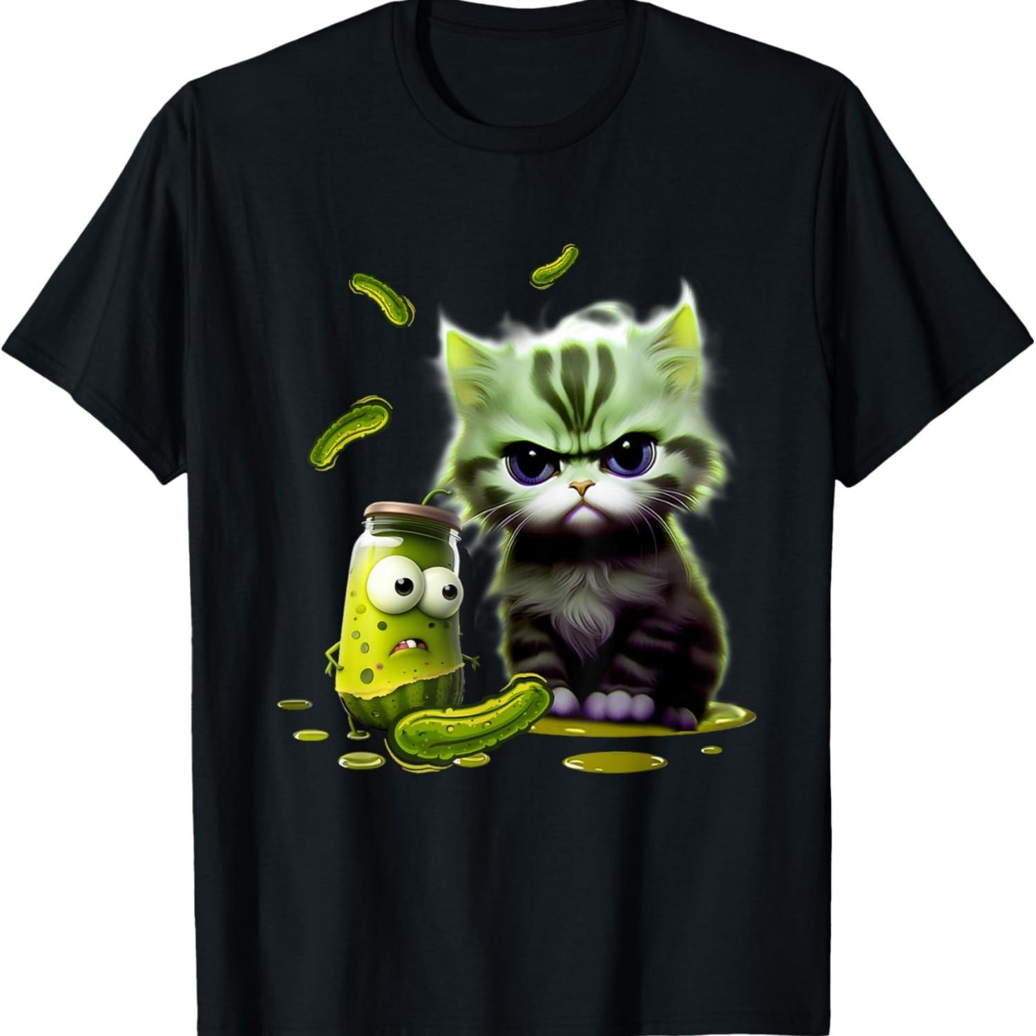 Funny Kittens vs Gherkin Pickle Cat Mom Lady Meme Graphic T-Shirt S чёрный