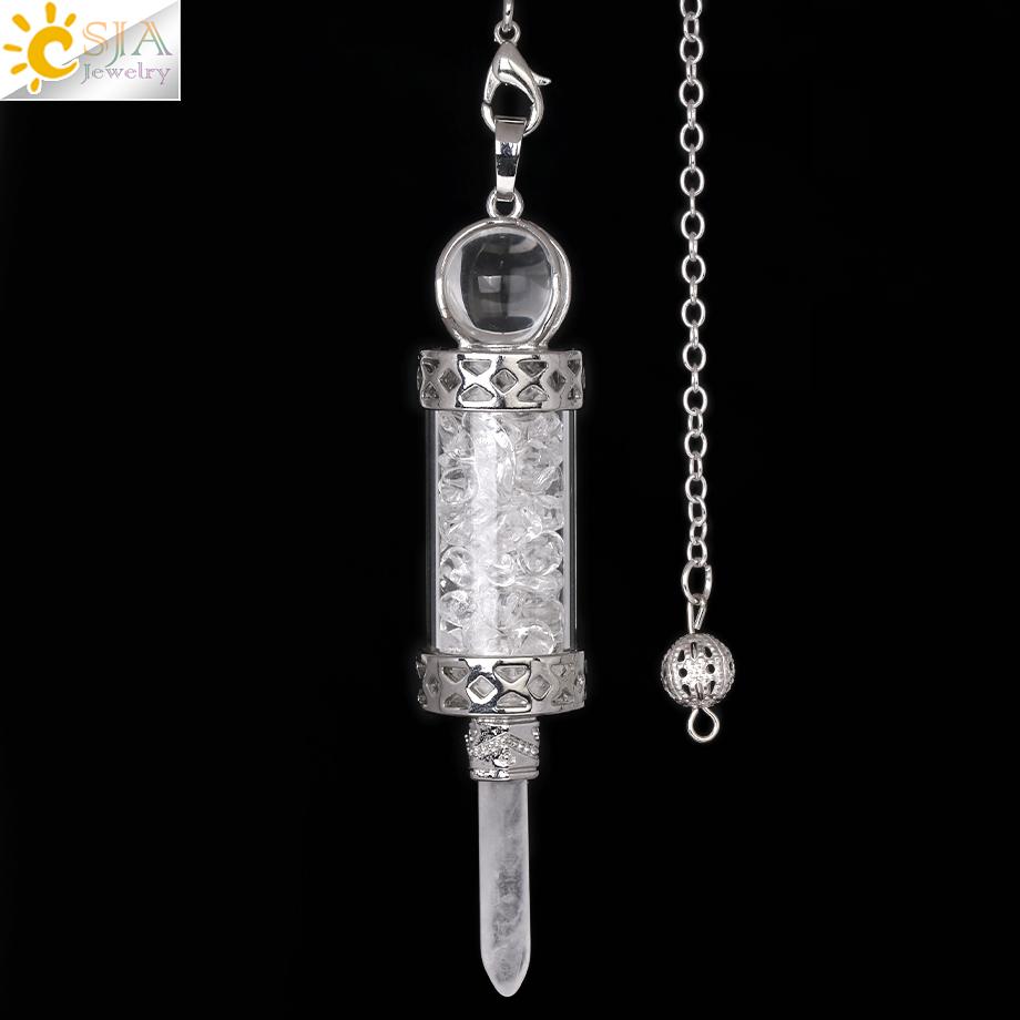 CSJA Crystal Pendulums for Divination Dowsing Wishing Bottle Natural Stone Pendant Hexagonal Clear Quartz Pendulum Balanced H025