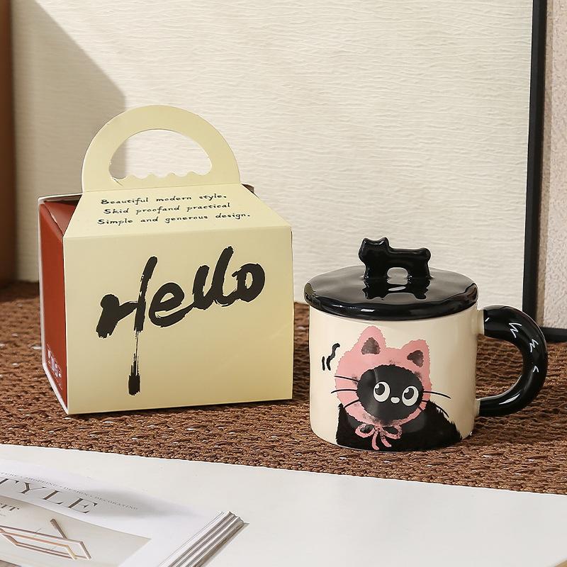 Ceramic Cup Cute Cat Mug with Lid High Value Water Cup for Girls Home Couple Coffee Breakfast Cup for Men