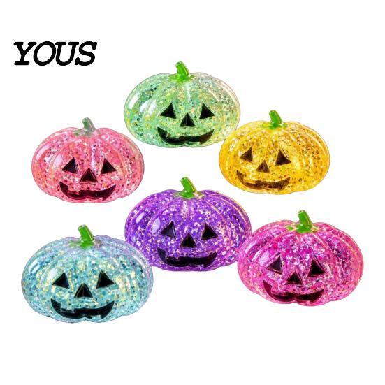 Kürbis Stressball Halloween Entspannungsspielzeug, Gruseliger Kopf Knet-Reliever Klar Glitzer Zuckerball, Partygeschenke Tragbar