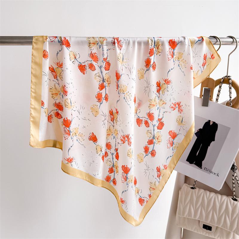Luxury  Printed Scarves Women'S Silk Scarf Spring And Summer Floral Decorations Small Neckties Hairbands Bags
