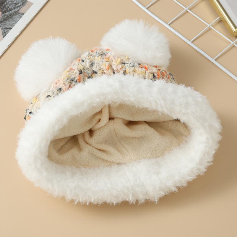 Korean Version of Autumn and Winter Hat for Women's Cute Ear Big Head Wool Hat Fashionable and Versatile Plus Velvet Warm Knitted Hat