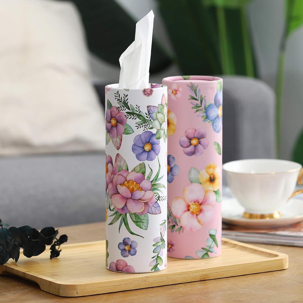1Roll/2Rolls Flower Patterned Cylindrical Tissue, Napkins, Handkerchiefs, Travel Tissue Holders Suitable for Cars and Homes