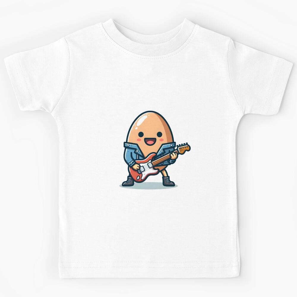 Kawaii Egg Playing Guitar Wearing A Rockstar Outfit Kids T-Shirt 160