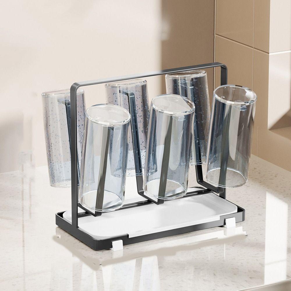 Anti-slip Bottom 6 Glass Cups Stand Holder Stainless Steel Bottle Drainer Stand Bar