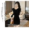 PHOLEEY Knit Long Mini Slim Polyester Women's Dress, Sleeve, Length, Fit, Black, 100%