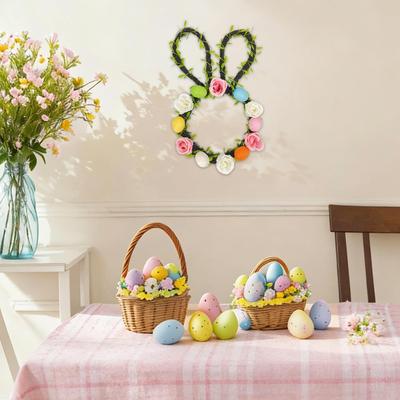 Couronnes de Pâques Pour Porte d'Entrée Décoration de Porche Artificielle Couronne de Fleurs Œufs de Pâques Avec Oreilles de Lapin Pour Intérieur Extérieur Porche Maison