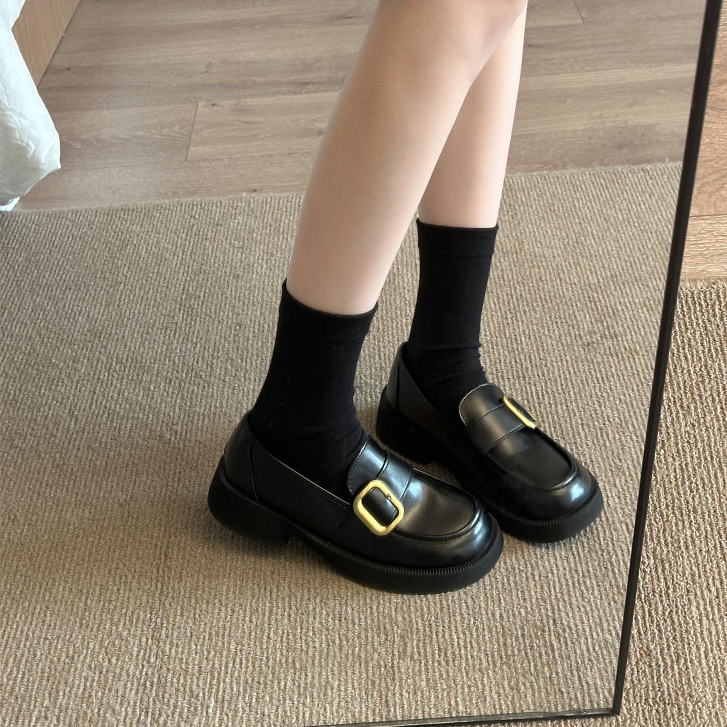 

[Дядя Обувь] Черные Осенние 2025 Мягкая Подошва Новые Лоферы jk Британский Стиль Маленькие Кожаные Туфли Женские Юбка Повседневные 40 матовый черный