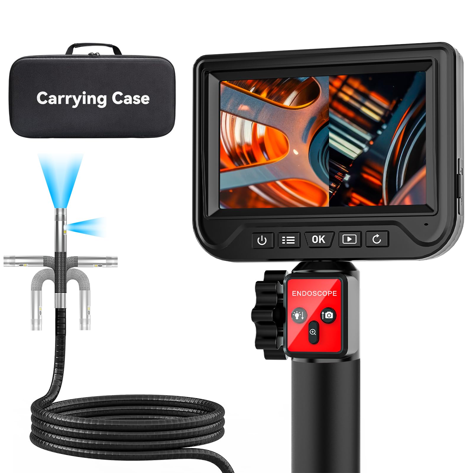 

Фіброскоп з рухомим наконечником Maylatte. Цифровий ендоскоп. Оновлений промисловий ендоскоп із двома лінзами, діаметром 6 мм, з екраном IPS IP67 Водонепроникний огляд чорний